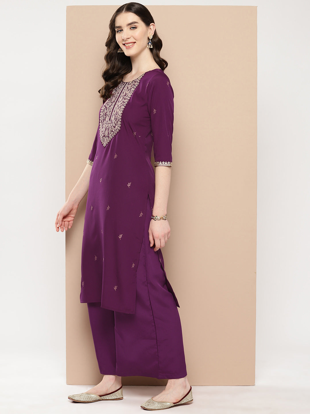 Burgundy Floral Printed Kurta Palazzo Set - Stylish Women's Ou...