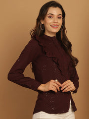 Wine Woven Design Women's Top-JNT-2025Wine