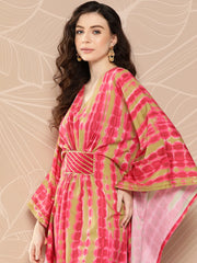 Pink Printed Gotta Patti Belted Detail Kaftan Kurta-AHKFCRDP-6070-ICH