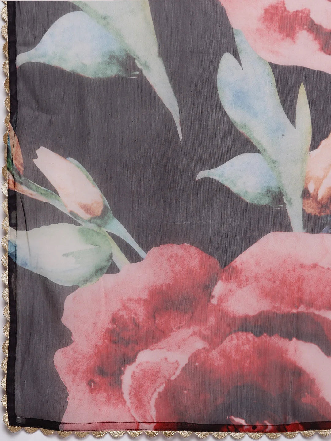 Black Floral Kurta Palazzo Set with Dupatta - Women's Style