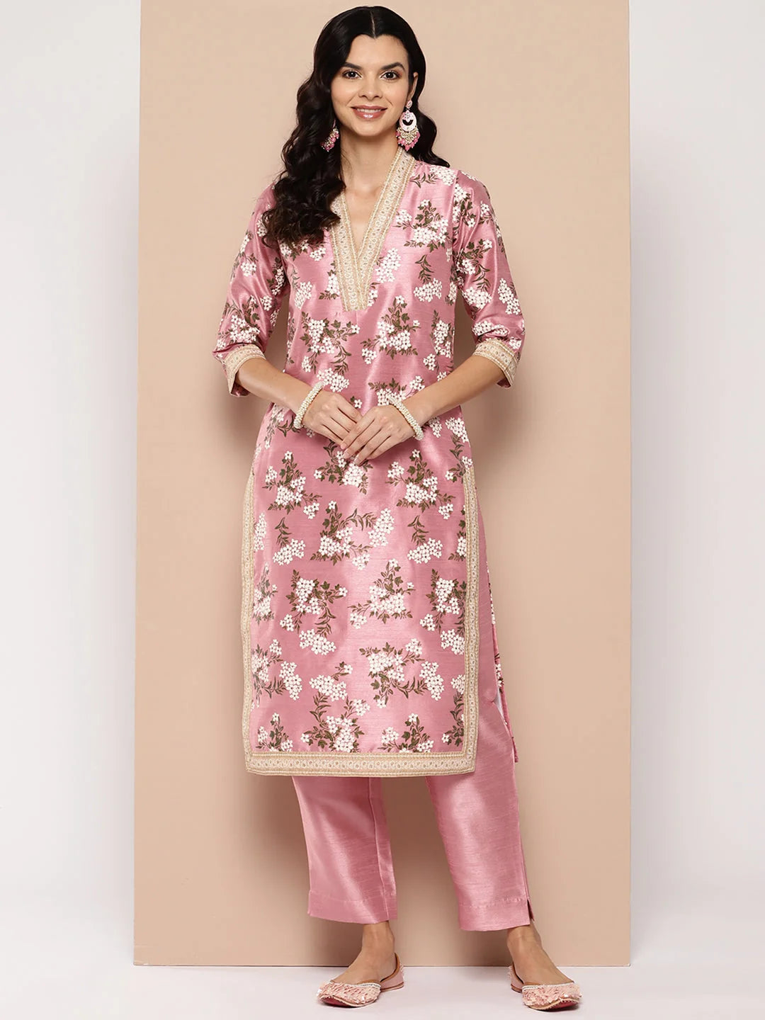 Pink Floral Printed Indian Kurta Set | Women's Kurta Sets