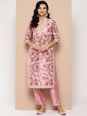 Pink Floral Printed Kurta with Trousers-AHKUPN-COMBO-845-ICH