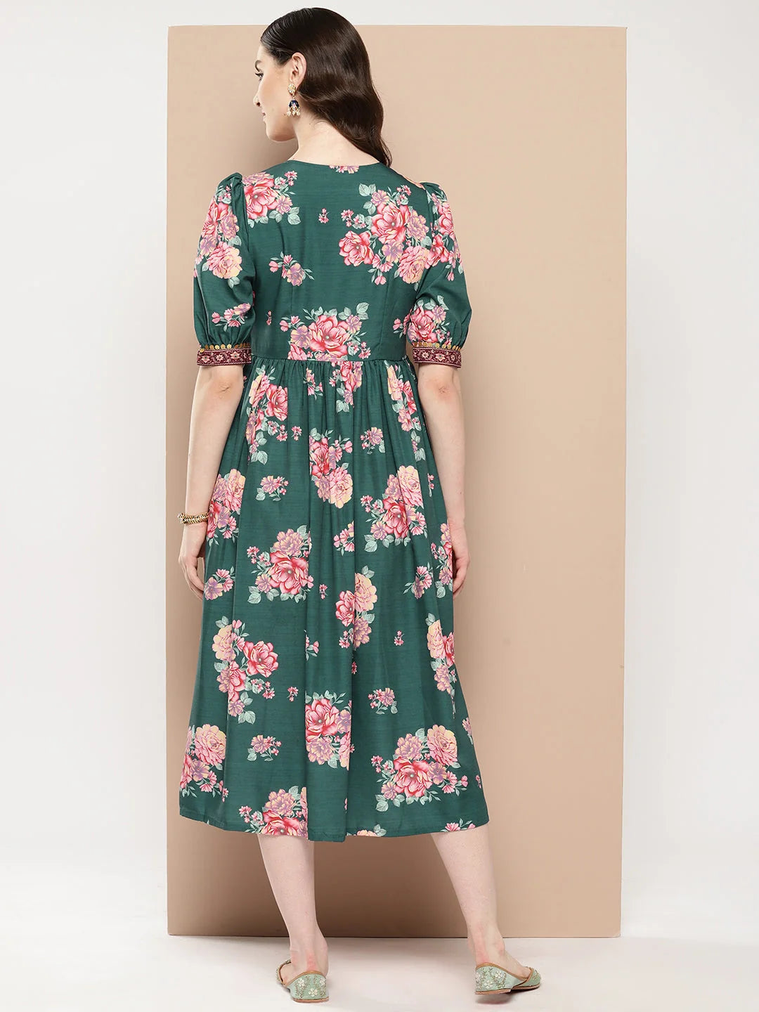 Green Floral Printed Dress | Indian Dresses Online