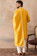 Yellow Silk Blend Solid Embroidered Kurta With Dupatta MKUD1015
