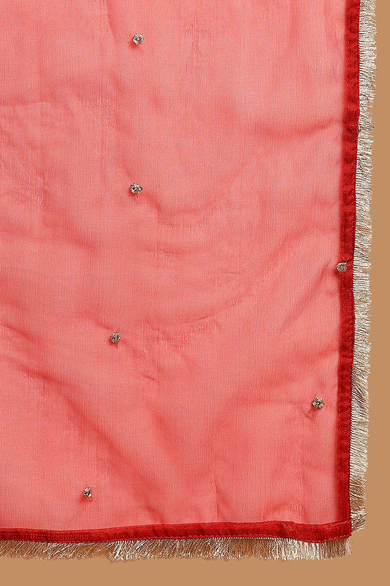 Red Silk Blend Embroidered A-Line Kurta Trouser With Dupatta HOPPKSKD2