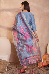 Blue Rayon Blend Solid Embroidered Straight Kurta Trouser With Dupatta PKSKD3100