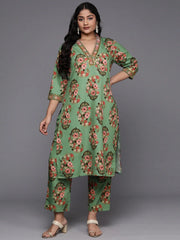 Plus Size Floral Printed Sequinned Kurta with Palazzos-AP-AHKUPN-COMBO-848