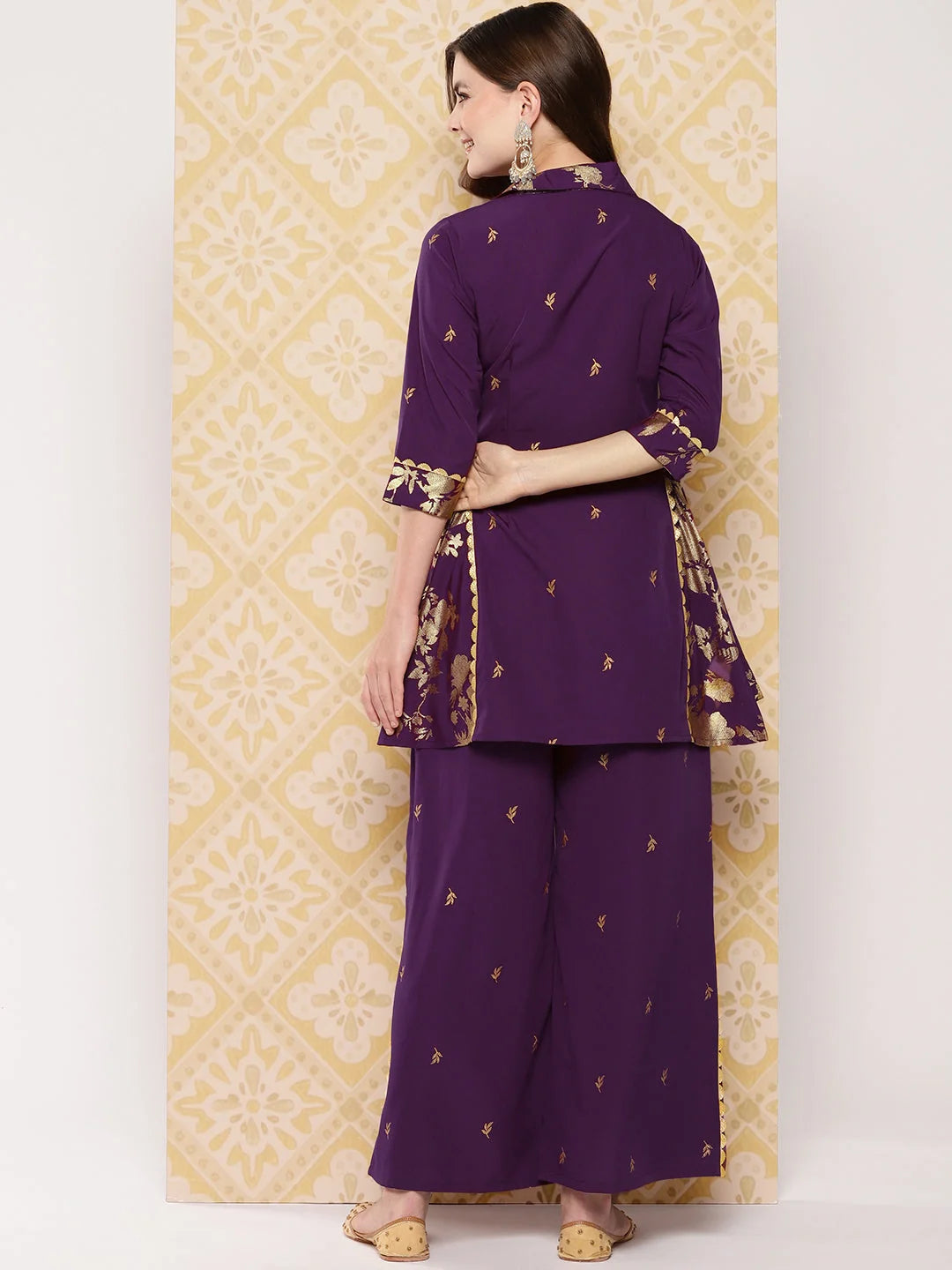 Burgundy Floral Printed Women's Co Ord Sets with Palazzos