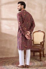 Maroon Silk Blend Printed Mandarin Collar Straight Kurta With Trouser MKSET2024