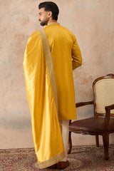 Yellow Silk Blend Solid Embroidered Kurta With Dupatta MKUD1026