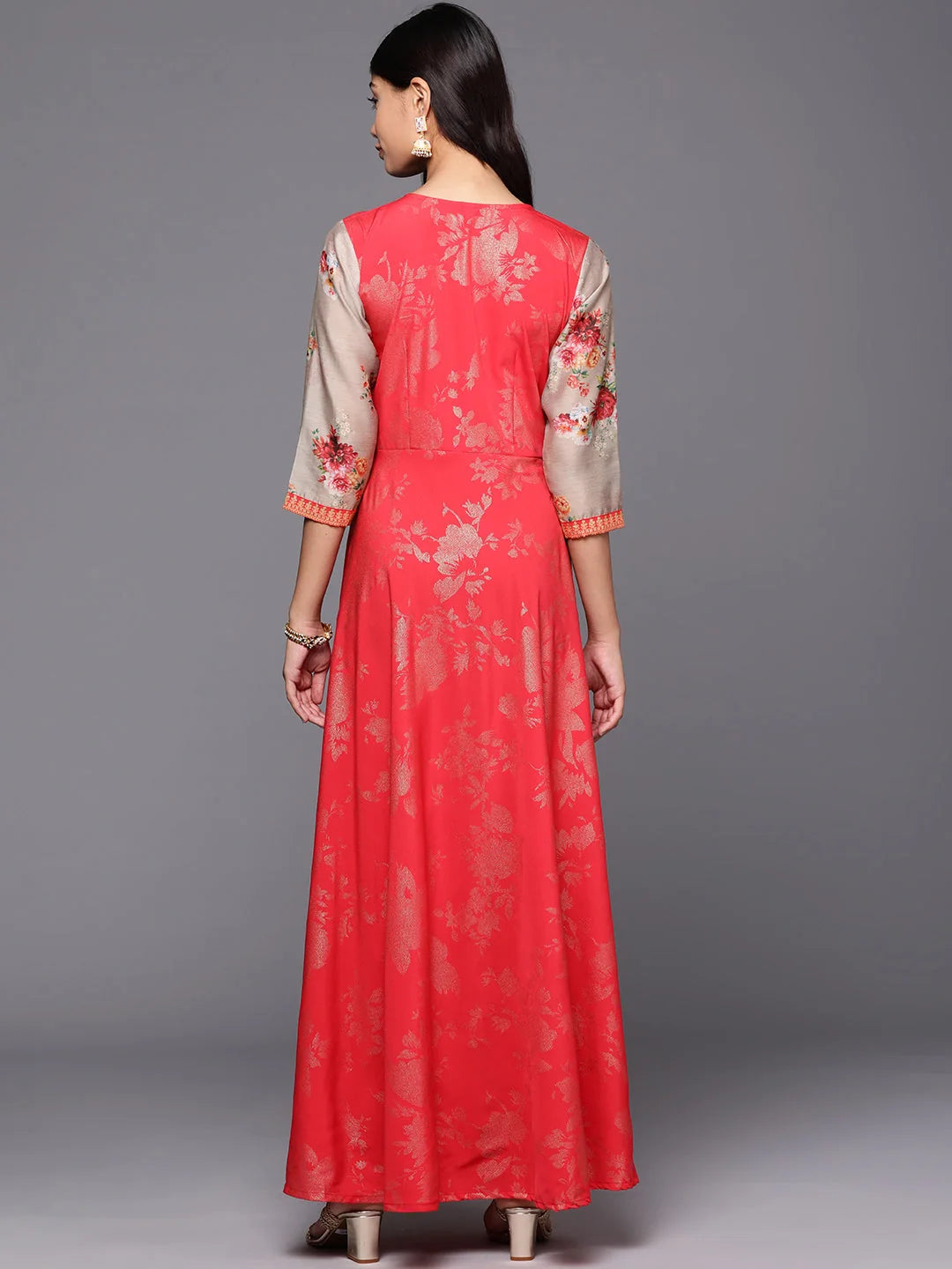 Red Floral Maxi Dress - Indian Dresses Online | A-Line Style