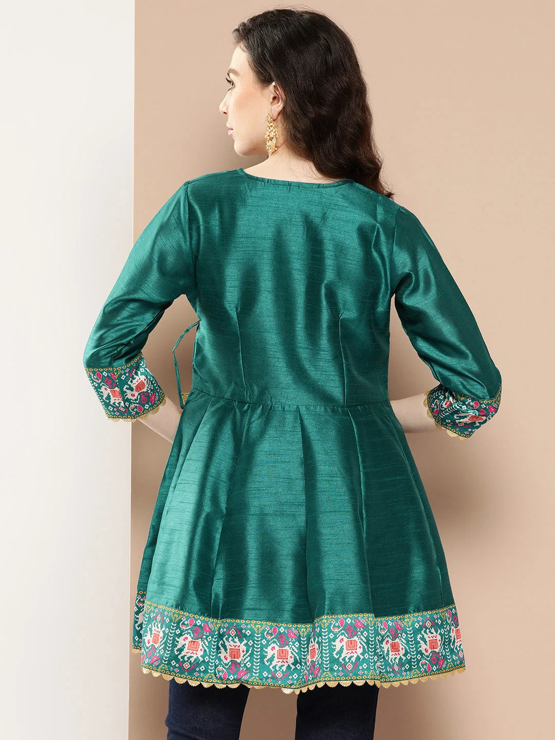 Teal Printed Tunic Top - Ethnic Indian Kurta for Women Online
