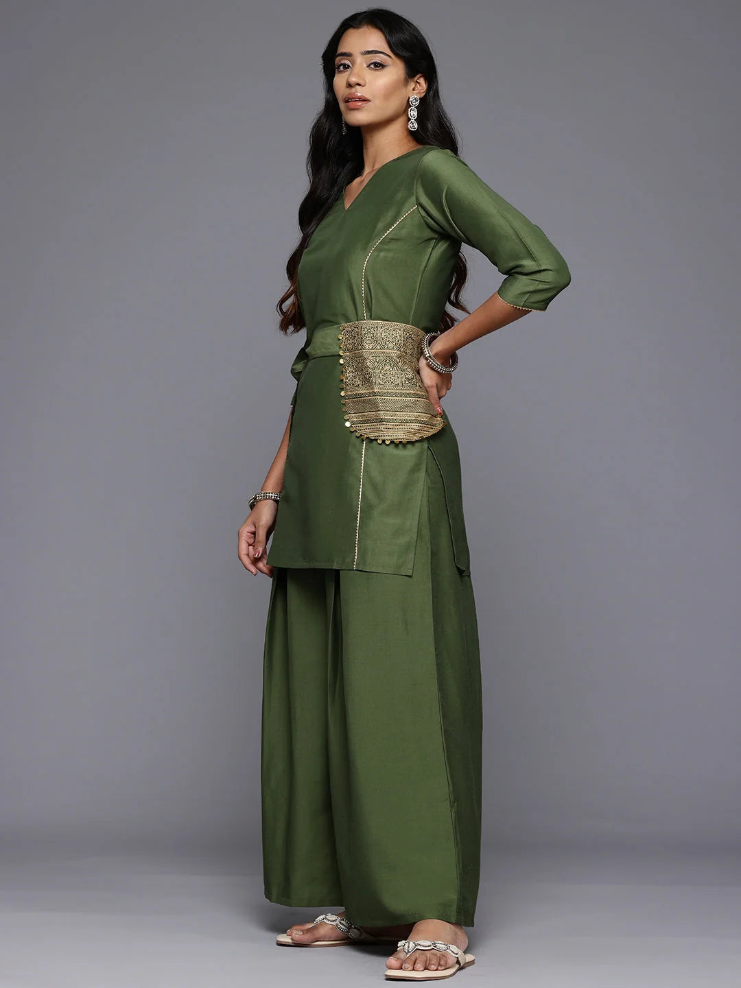 Gotta Patti Silk Co ord Sets: Tunic, Palazzos & Pouch