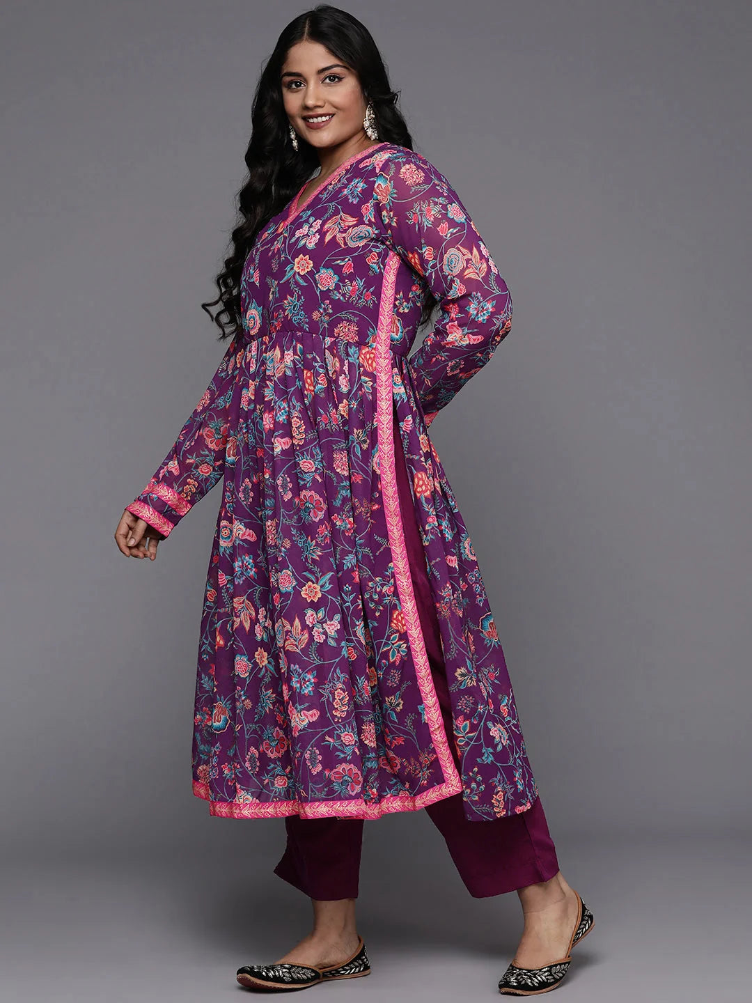 Floral High Slit Kurta Set Plus Size | Designer Kurta Sets
