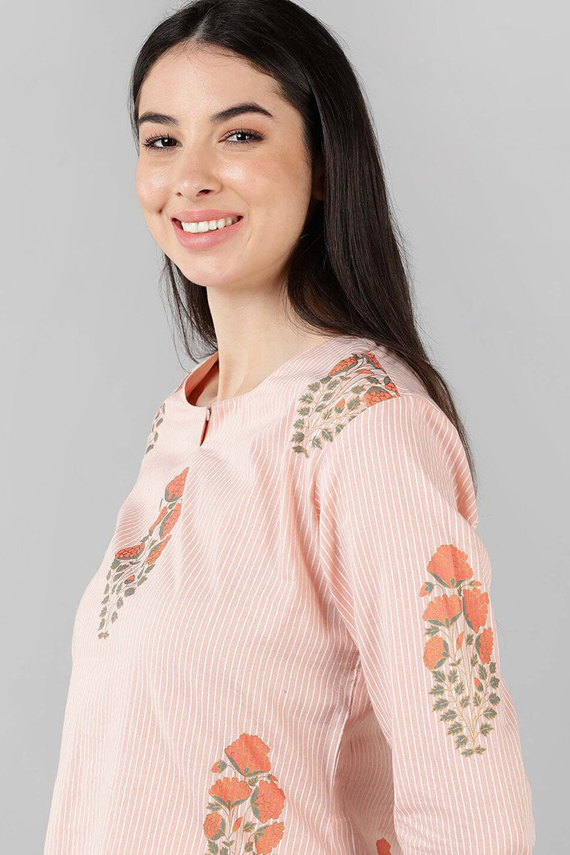 Peach Cotton Striped Night Suit VNWK1054 | DesiQlo