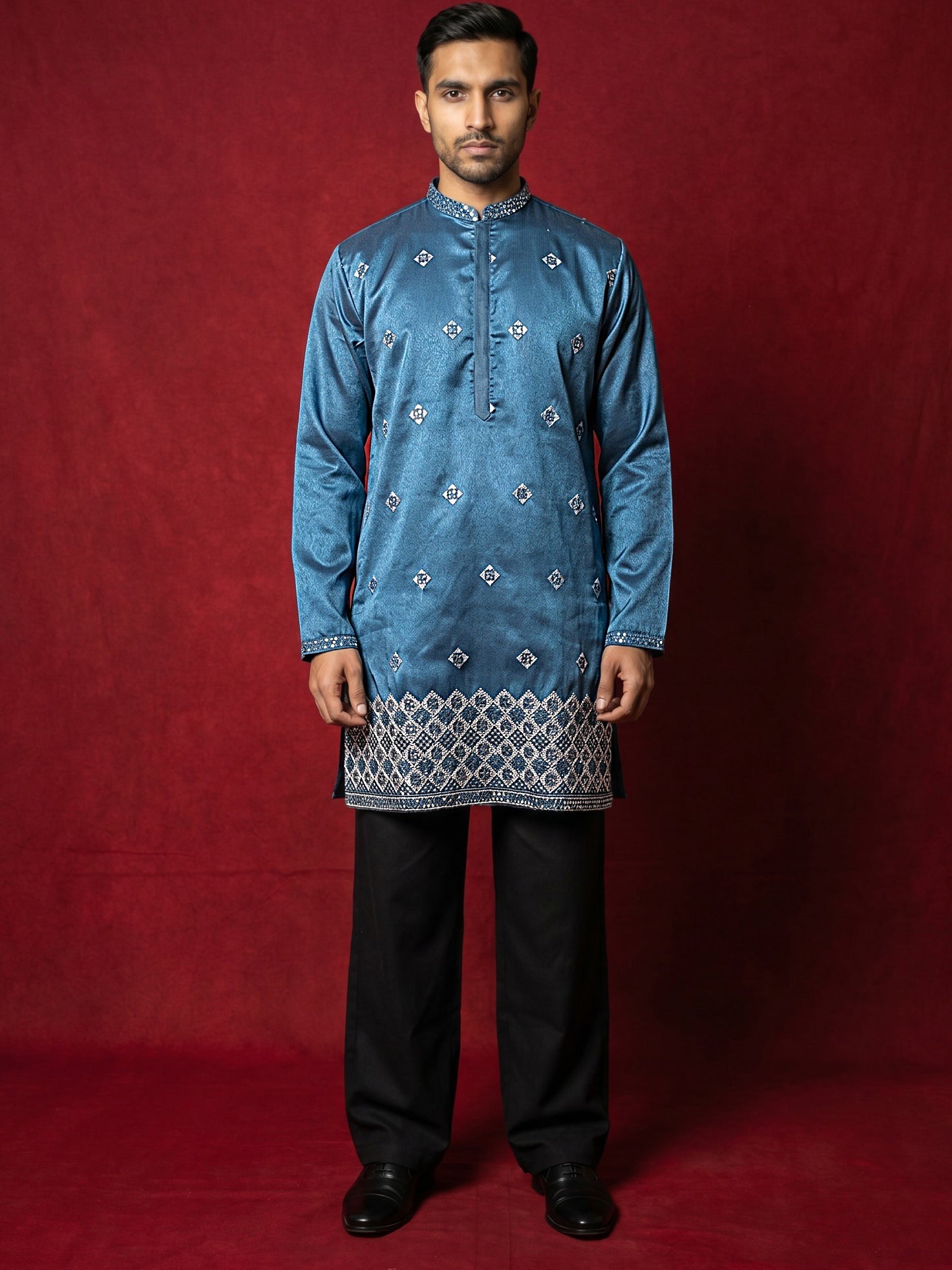 DesiQlo Men Embroidered Kurta Pyjama Set - Multicolor - - 65KP_PJ11B_5
