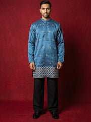 Silk Blend Embroidered Kurta & Korean Pants Set ( 65KP PJ11B 5598Peacock ) [FF] [G-4]