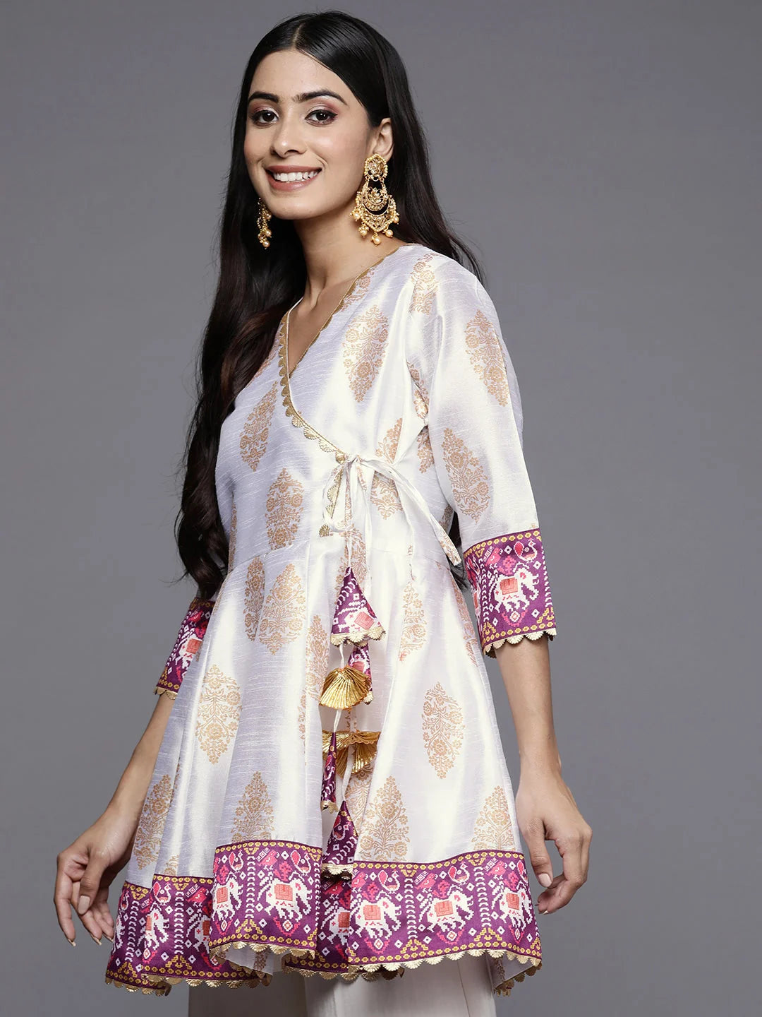 White & Gold Ethnic Tunic | Indian Kurta Ladies Online