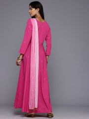 Ethnic Motifs Printed Boat Neck Layered Maxi Gown-AHEDCRGPGL-250