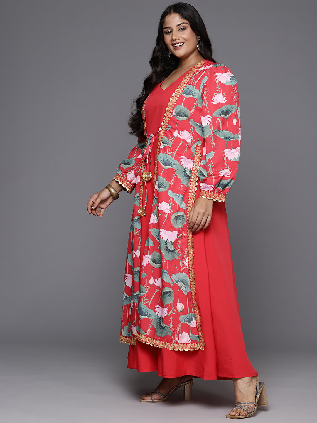 Red Floral Plus Size Maxi Dress | Indian Dresses Online