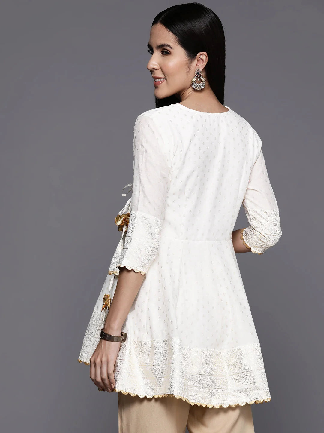 Gold Printed Ethnic Tunic Top - Chanderi Indian Kurtis Online