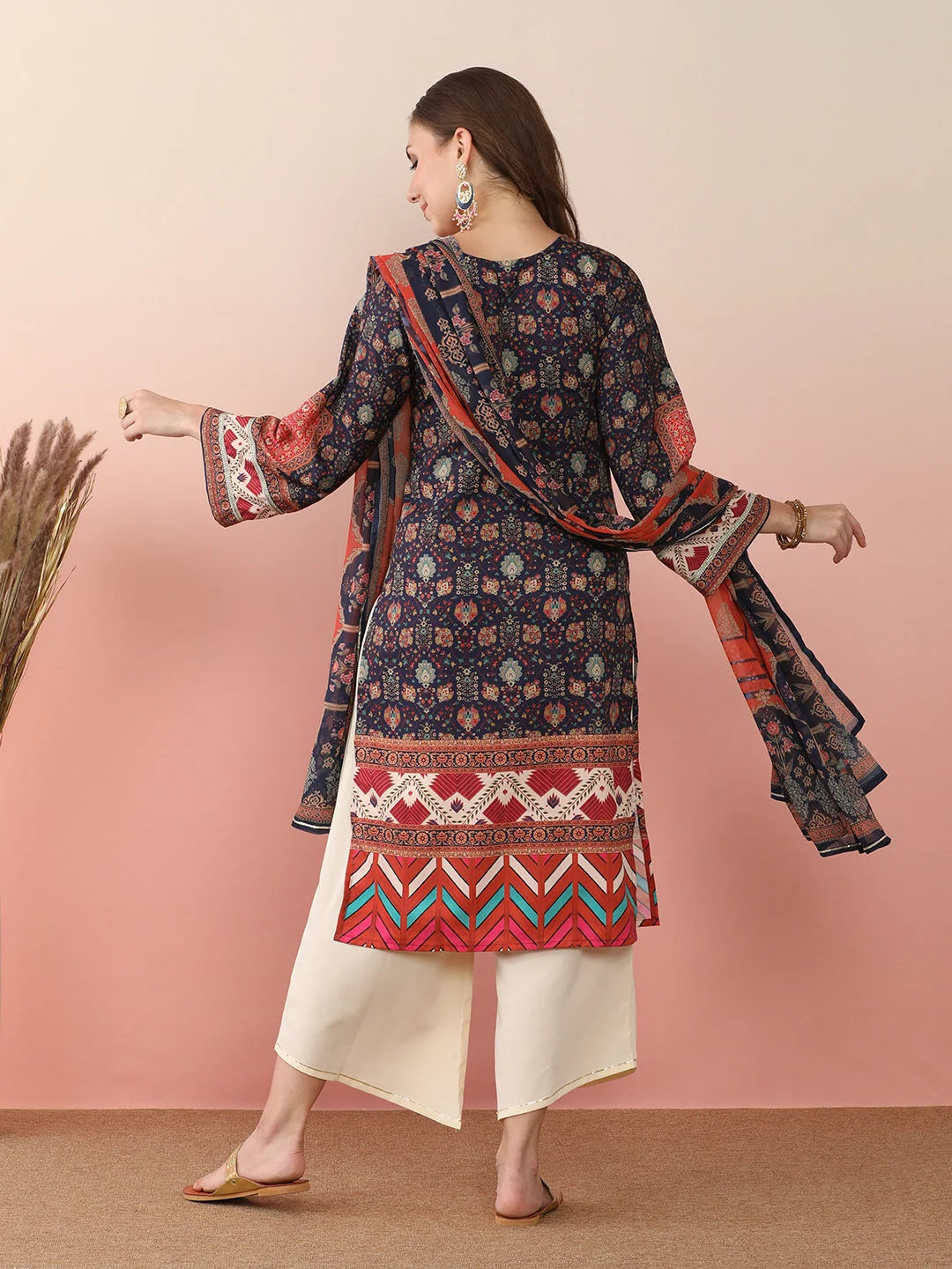 Stylish Women's Kurta Palazzo Set with Dupatta - Polyester
