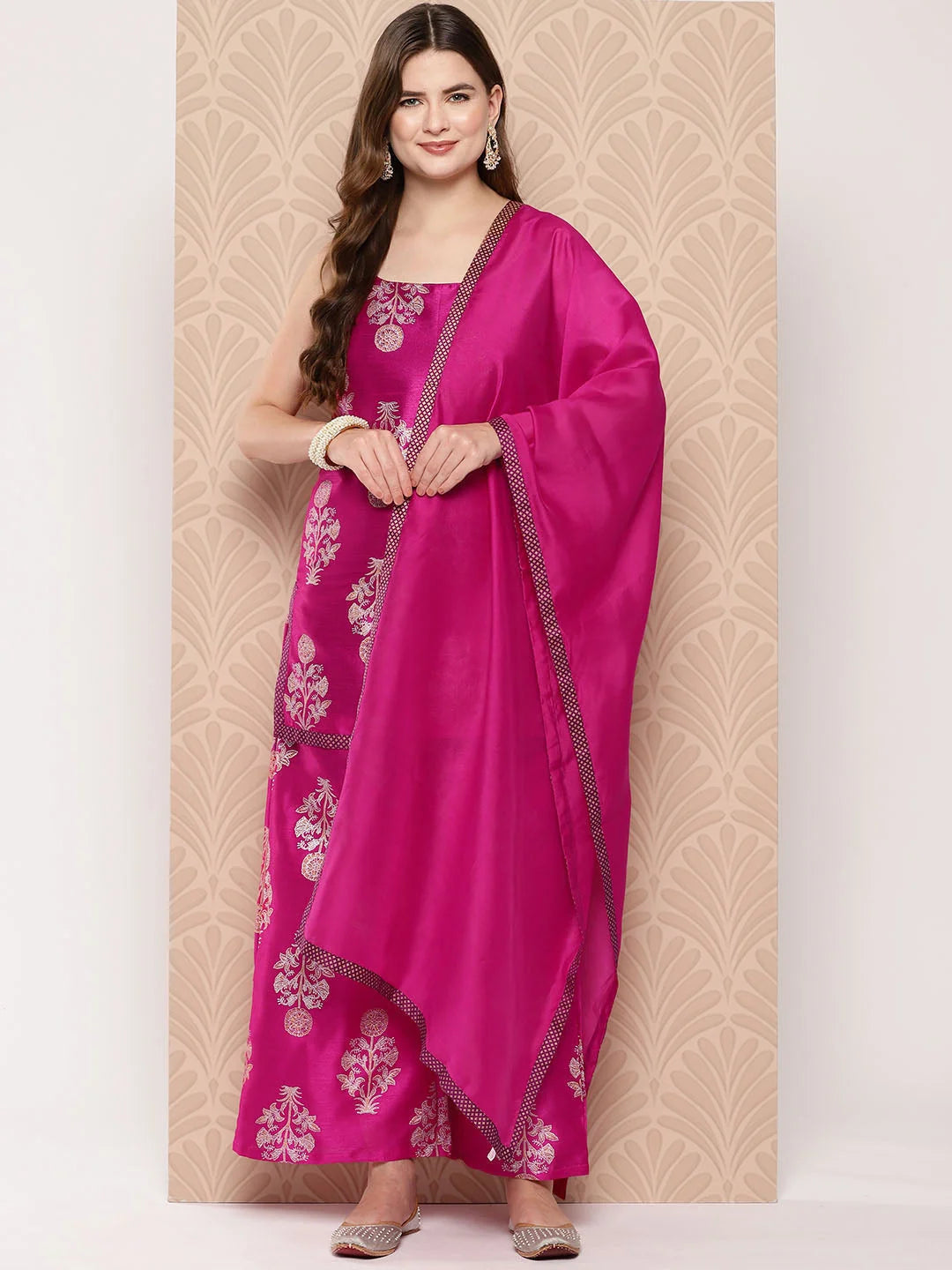 Pink Printed Kurta and Palazzo Set with Dupatta - Indian Wear