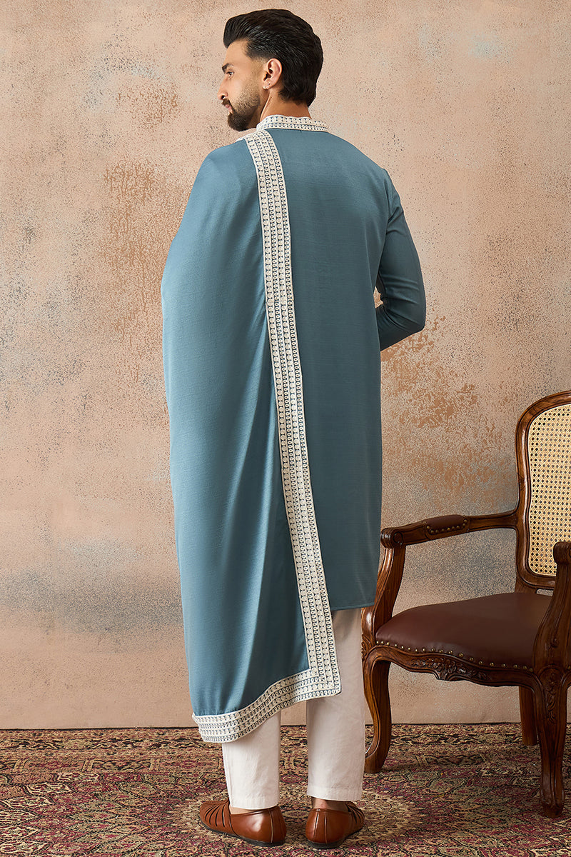 Blue Silk Blend Woven Design Floral Straight Kurta Sets MKPD1039