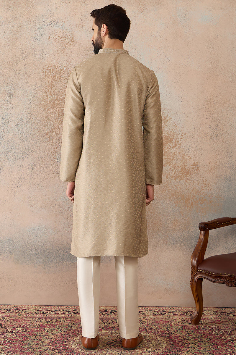 Beige Silk Blend Embroidered Solid Straight Kurta MKU2326