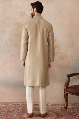 Beige Silk Blend Embroidered Solid Straight Kurta MKU2326
