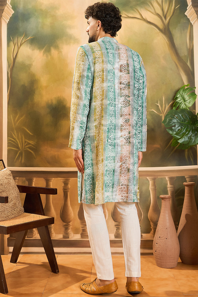 Green Viscose Rayon Batik Printed Straight Kurta MKU1480 | DesiQlo