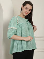 Green Peplum Women's Top-JNT-2023Green