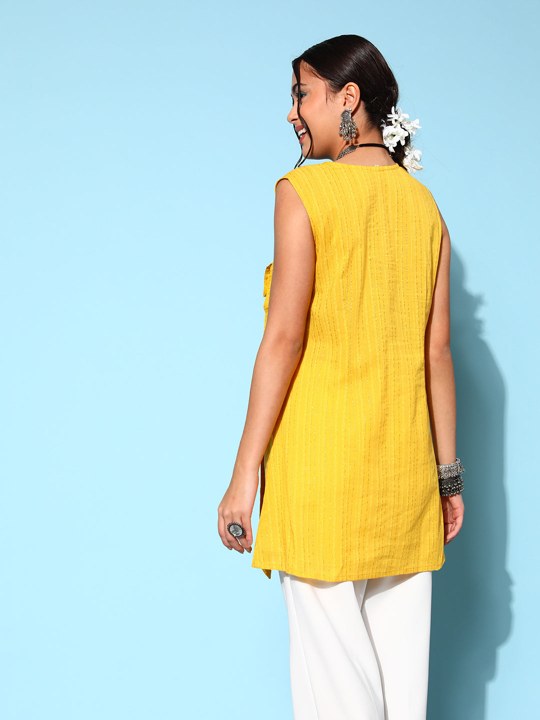 Mustard Tie-Up Tunic | Cotton Indian Kurtis for Women