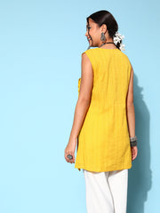 Mustard Yellow Pure Cotton Fluid Tie-Up Tunic-AHTUCOGPKH-8089