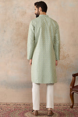 Teal Jacquard Ethnic Motifs Embroidered Kurta With Trouser MKSET2240