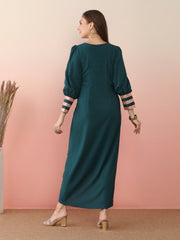 Puff Sleeves Maxi Ethnic Dress-AHEDCRPL-246-ICH