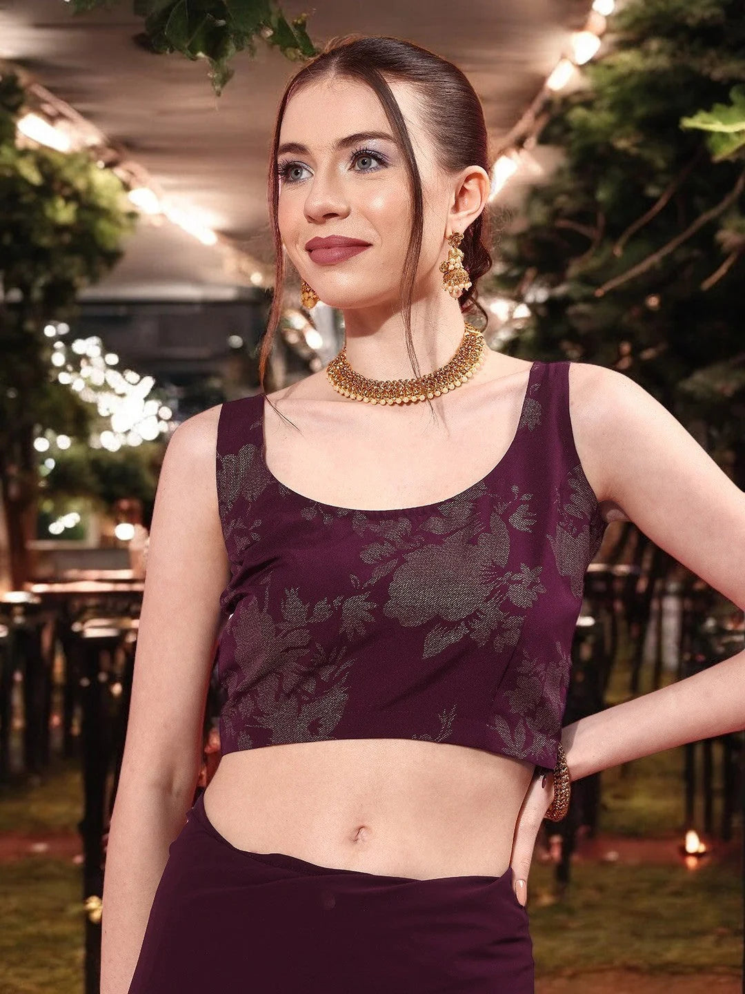 Burgundy Ruffle Saree | Designer Sarees India