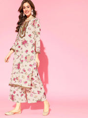 Beige Floral Printed Regular Gotta Patti Kurta with Palazzos & With Dupatta-AHKUDUPZ-COMBO-358-FF