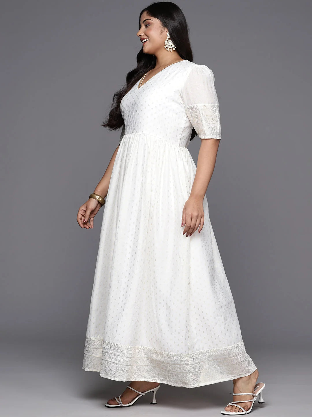 Off White Printed Plus Size Maxi Dress | Indian Dresses