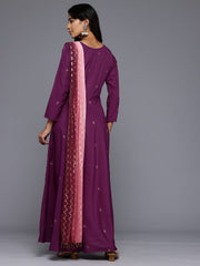 Ethnic Motifs Printed Boat Neck Layered Gown Maxi Ethnic Dress-AHEDCRGPGL-249