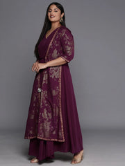 Burgundy & Gold Plus Size Floral Print A-line Maxi Ethnic Dress-AP-AHDRCRSM-995-FF
