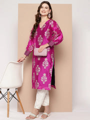 Pink & Gold Toned Block Print Kurta-AHKUPSGP-1101-ICH