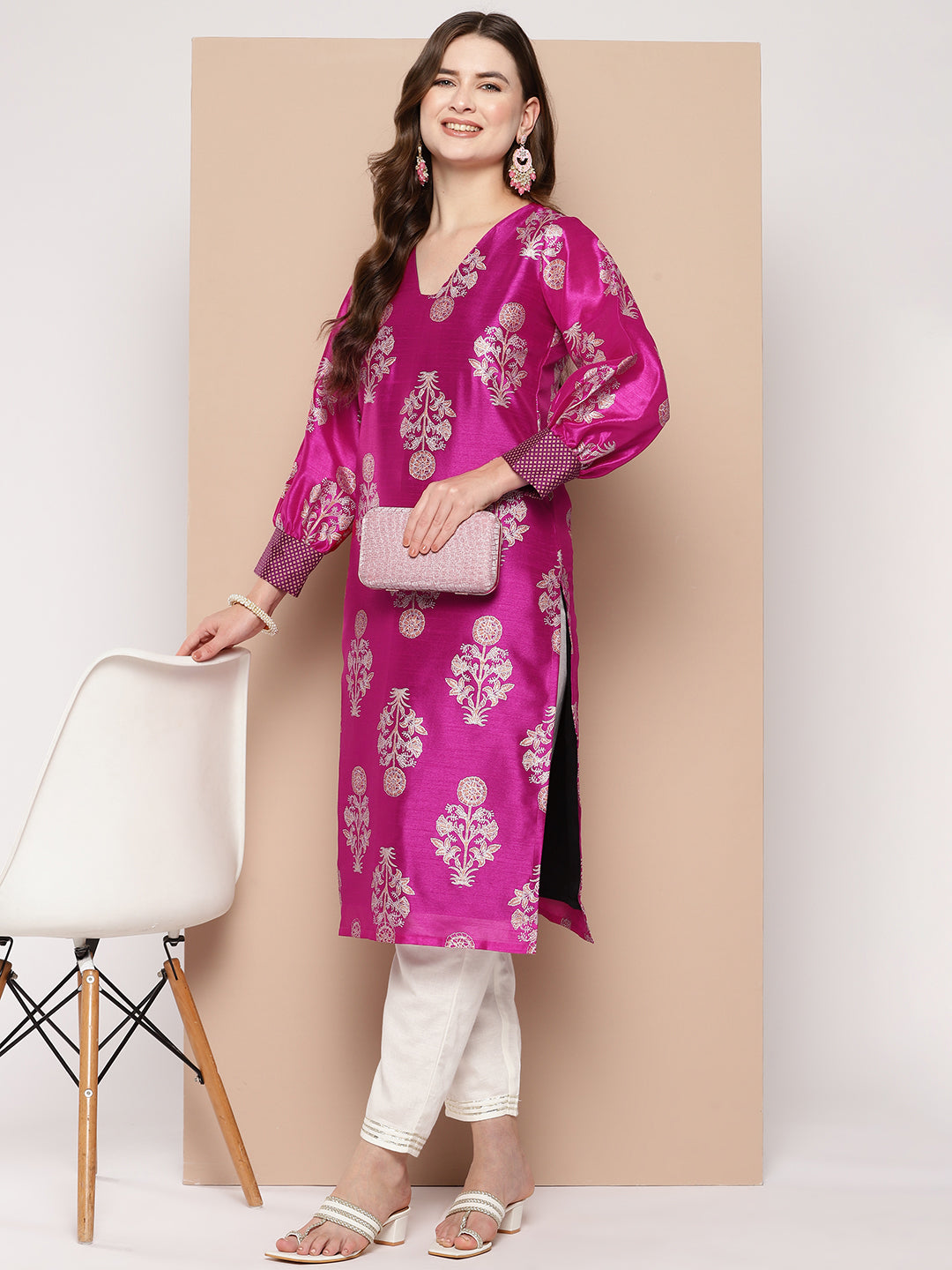 Pink & Gold Print Kurta | Women's Indian Kurtis | Stylish