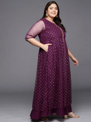 Burgundy & Gold Plus Size Maxi Ethnic Dress-AP-AHDRNTFP-981-FF