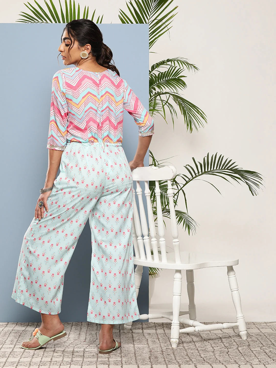 Pink & Blue Printed Jumpsuit: Casual Jumpsuits for Women