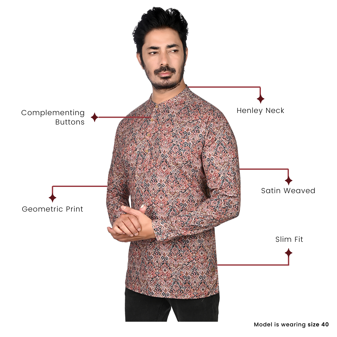 Cotton Short Kurta for Men - Multicolor | SKRB12510O | DesiQlo