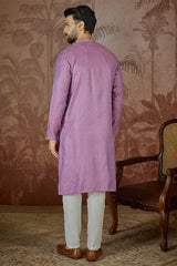 Purple Jacquard Geometric Embroidered Kurta With Trouser MKSET2549