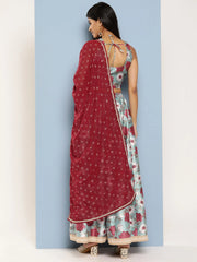 Blue Floral Printed Ready to Wear Lehenga & Blouse With Dupatta-AHBLDUSK-COMBO-747-ICH