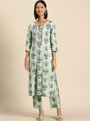 Kurta Pyajama with gota work in Light Green Buti Print