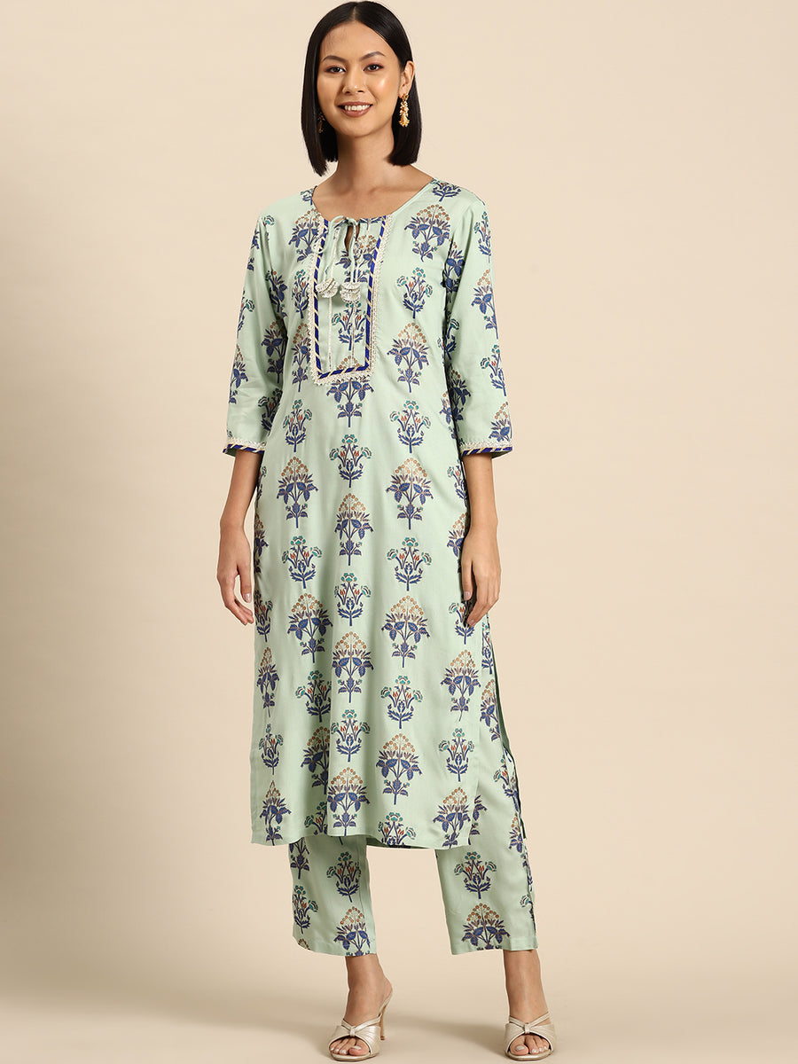 Light Green Buti Print Kurta Pajama Set | Rayon Tops & Shirts
